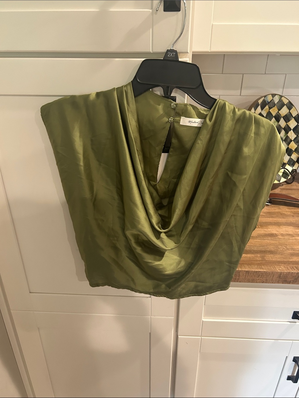 Mustard Seed Olive Green Cowl Neck Satin Camisole